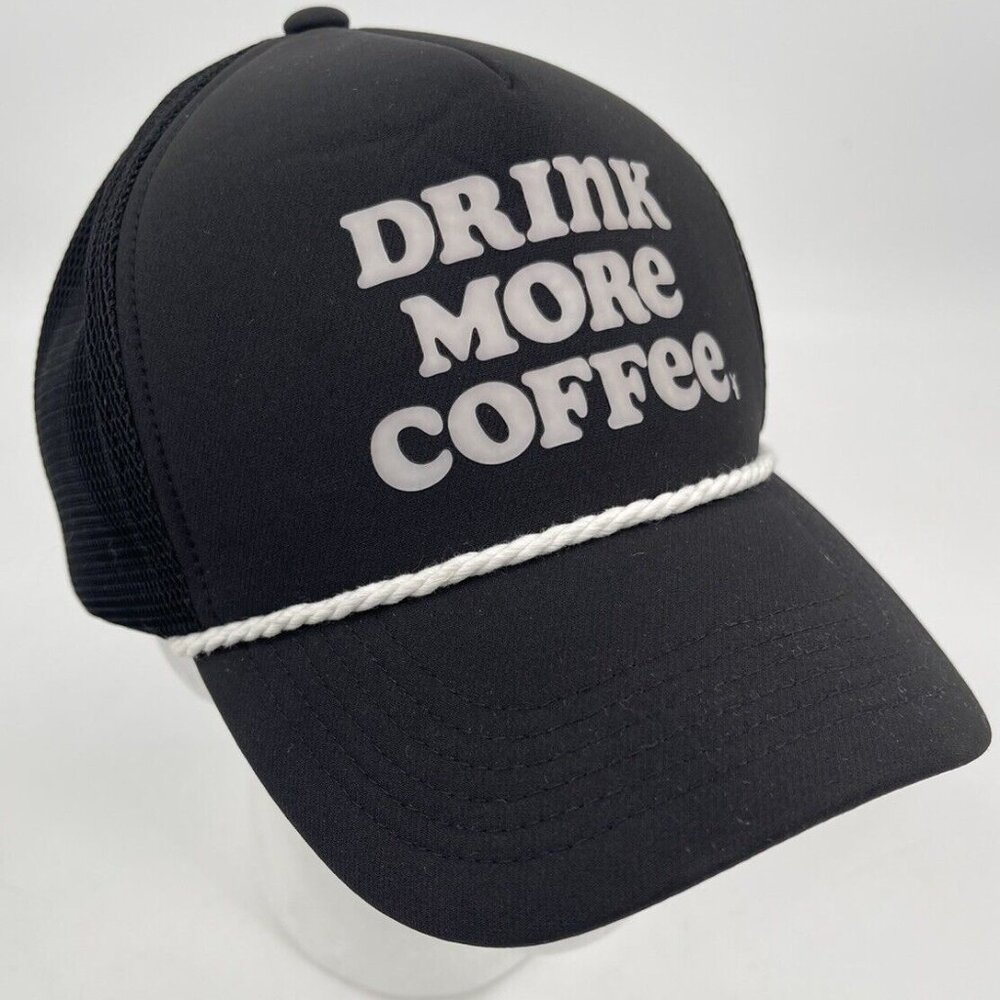 Dutch Bros Drink More Coffee Snapback Hat Black & White EUC‎